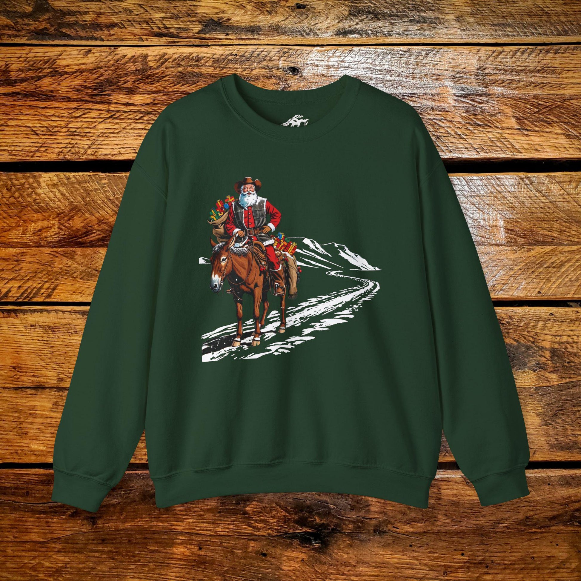 Vintage Muleskinner Santa Riding Mule with Toys - Premium Vintage Western Sweatshirt - Pick Your Color - Youth & Adult Sizes