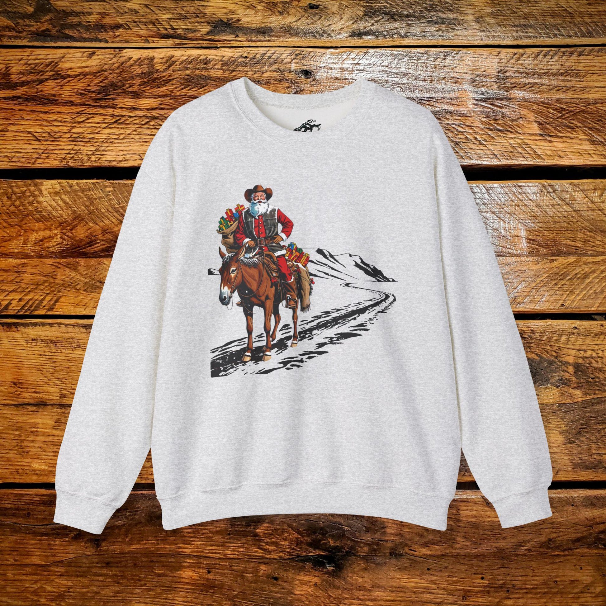 Vintage Muleskinner Santa Riding Mule with Toys - Premium Vintage Western Sweatshirt - Pick Your Color - Youth & Adult Sizes