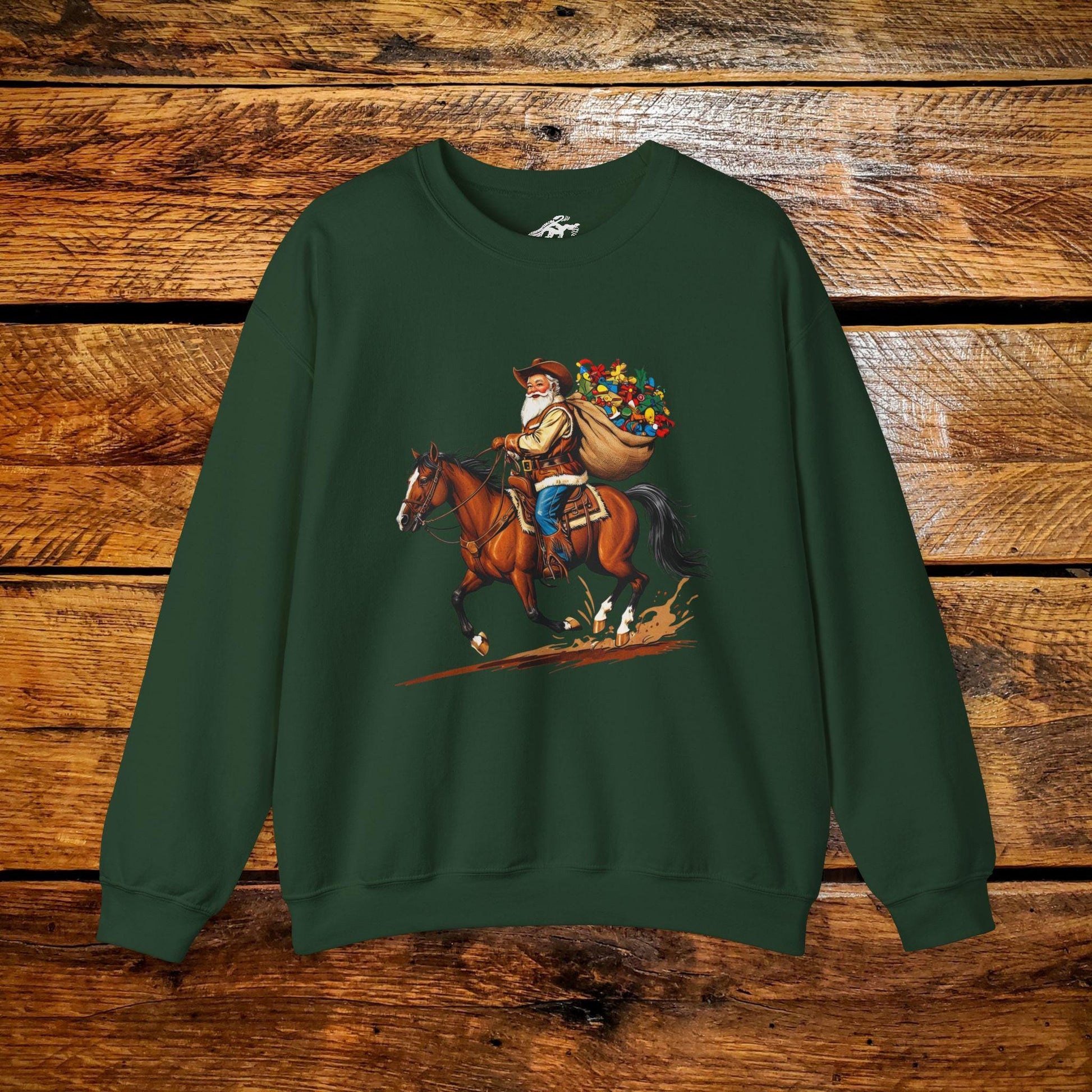 Vintage Cowboy Santa On The Run With Special Delivery - Premium Vintage Western Sweatshirt - Pick Your Color - Youth & Adult Sizes