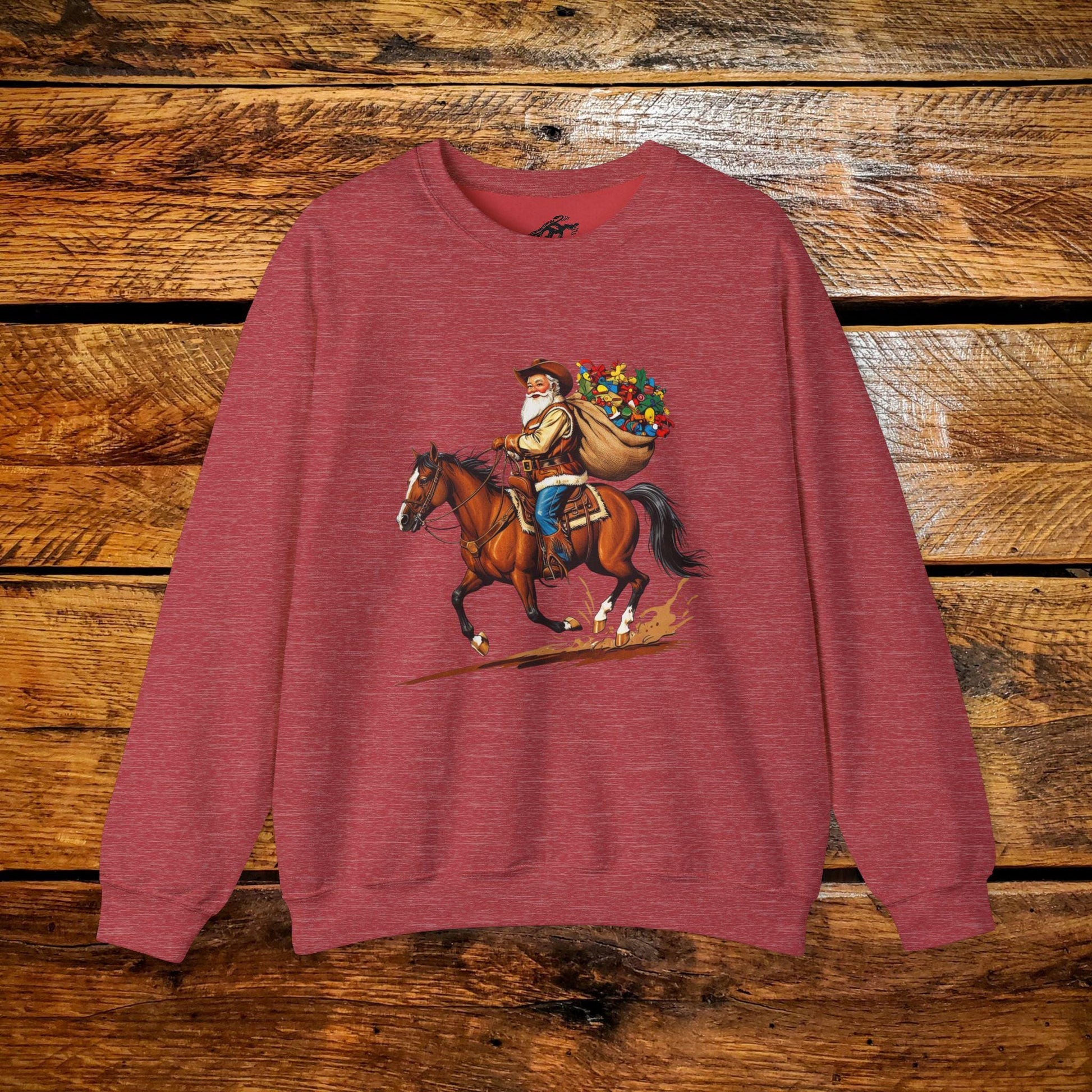 Vintage Cowboy Santa On The Run With Special Delivery - Premium Vintage Western Sweatshirt - Pick Your Color - Youth & Adult Sizes