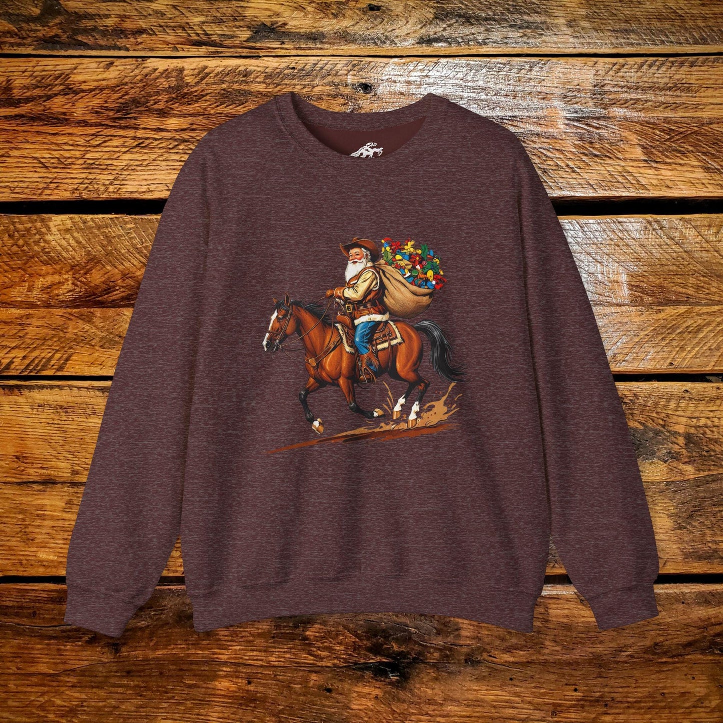 Vintage Cowboy Santa On The Run With Special Delivery - Premium Vintage Western Sweatshirt - Pick Your Color - Youth & Adult Sizes