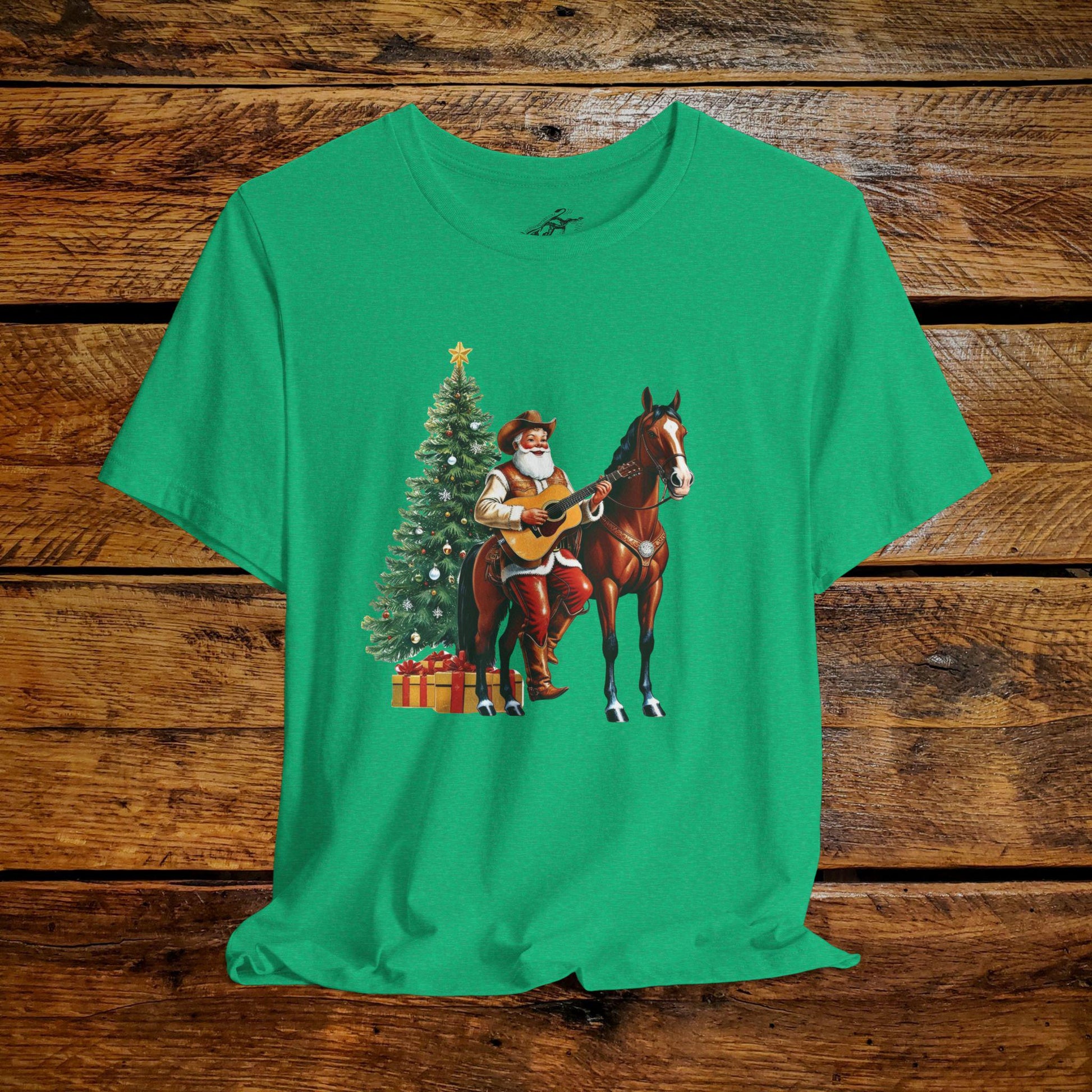 Vintage Cowboy Santa Rockin' Guitar - Premium Extra Soft Vintage Western Tee Shirt - Pick Your Color - Baby, Toddler, Youth, Adult Sizes