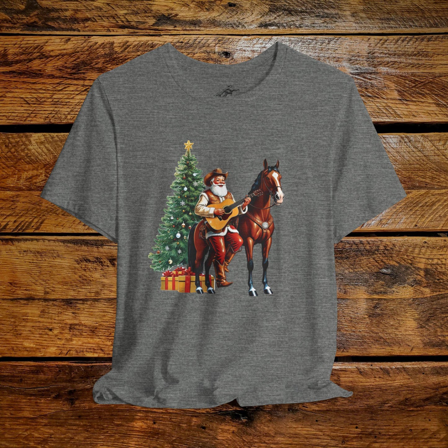 Vintage Cowboy Santa Rockin' Guitar - Premium Extra Soft Vintage Western Tee Shirt - Pick Your Color - Baby, Toddler, Youth, Adult Sizes