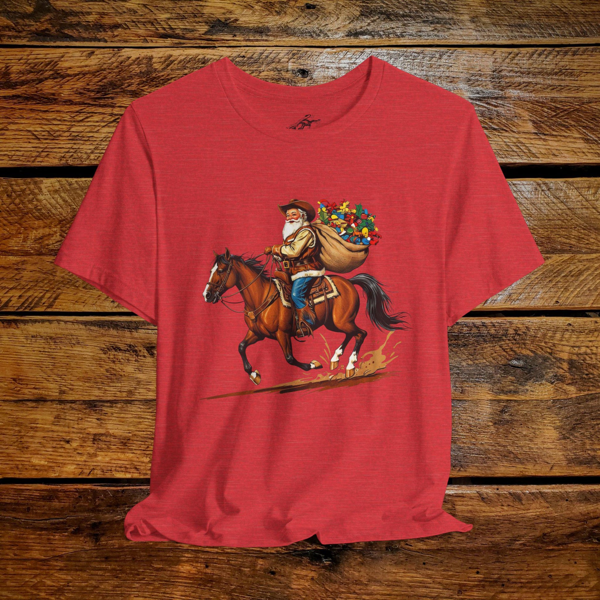 Vintage Cowboy Santa Riding Horse - Premium Extra Soft Vintage Western Tee Shirt - Pick Your Color - Baby, Toddler, Youth, Adult Sizes