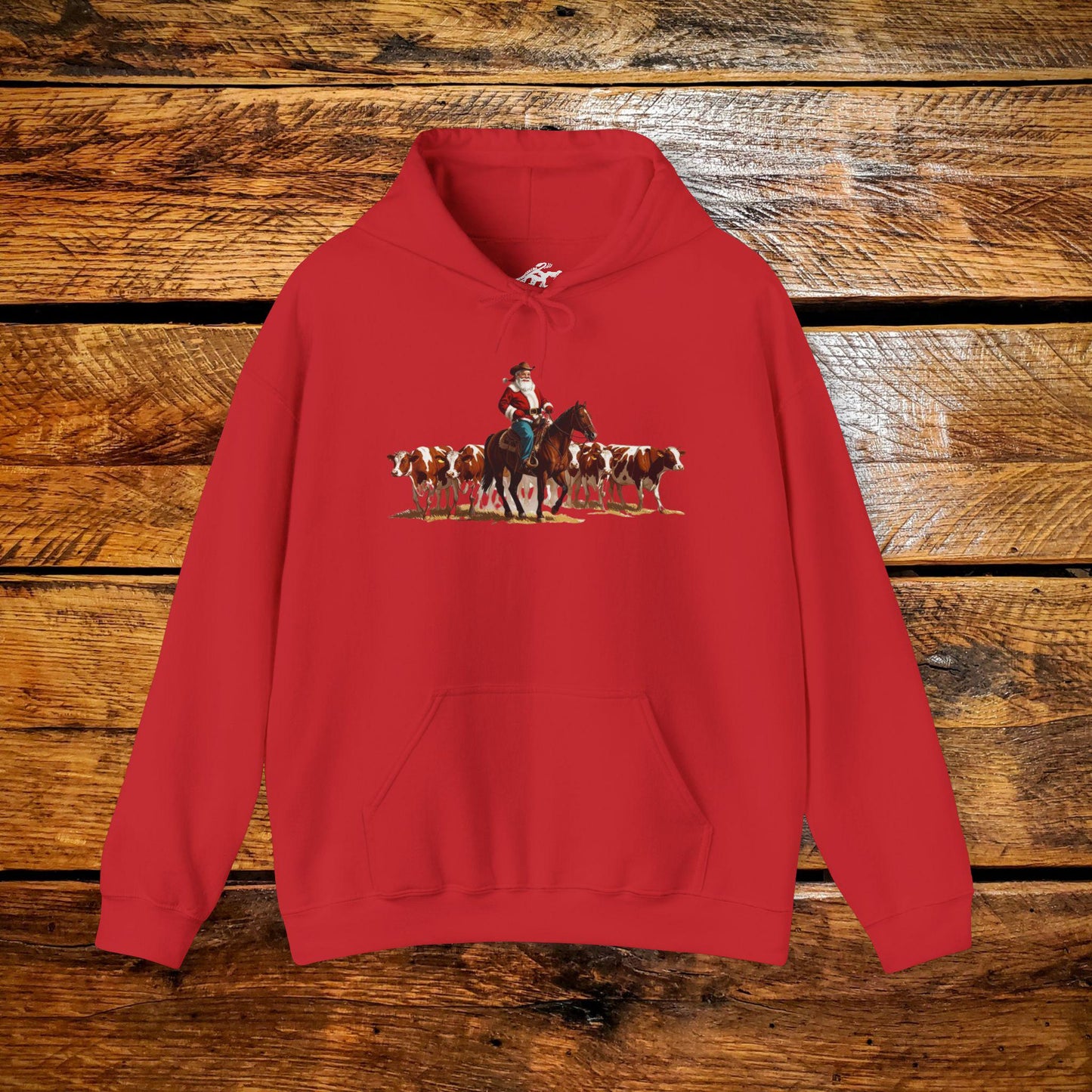 Vintage Ranch Cowboy Santa Checking Cows - Premium Vintage Western Hoodie - Pick Your Color - Youth & Adult Sizes