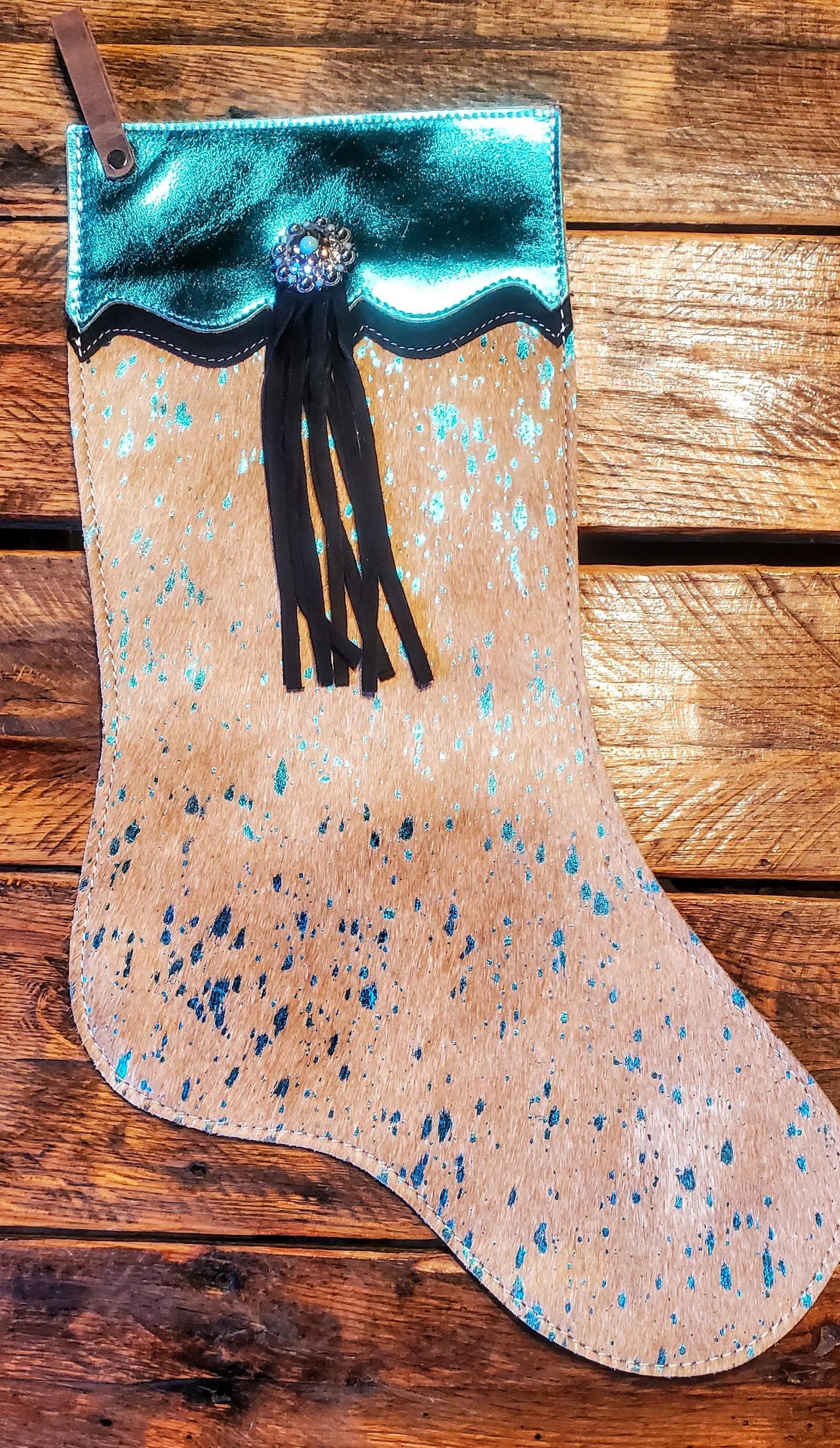 Genuine Tooled Leather Cowhide Christmas Stockings