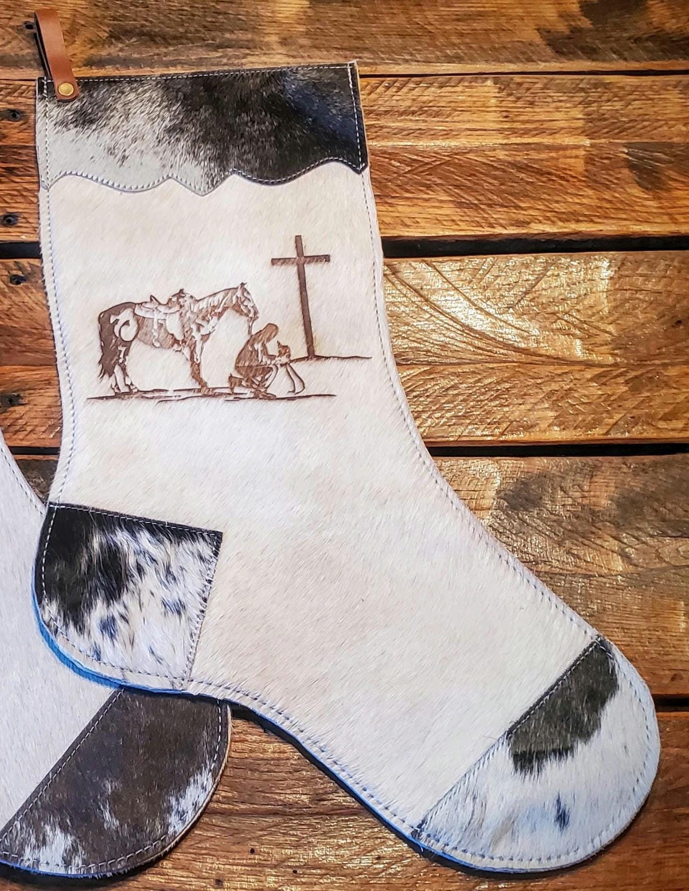 Genuine Cowhide Western Cowboy & Cowgirl Engraved Christmas Stockings