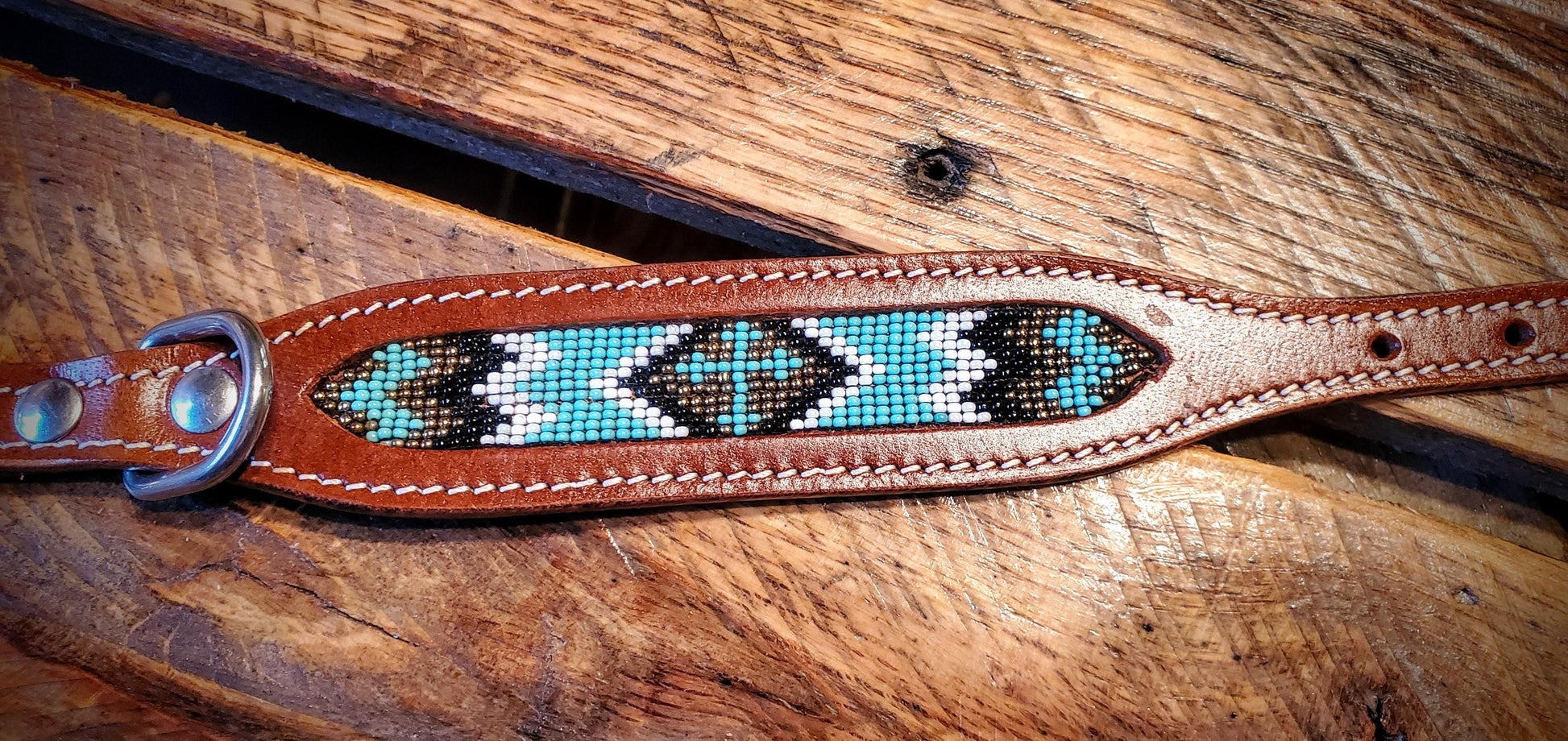 Genuine Beaded Leather Dog Collars with Fancy Engraved Buckles - Great Gifts & Stocking Stuffers!