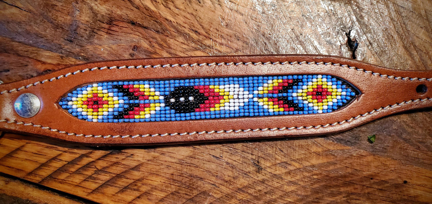 Genuine Beaded Leather Dog Collars with Fancy Engraved Buckles - Great Gifts & Stocking Stuffers!