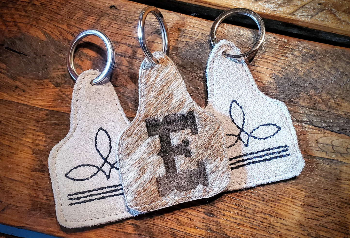 Bootstitch Embroidered Cowhide Keychains - Customize It with your name or monogram! Great gifts & stocking stuffers!