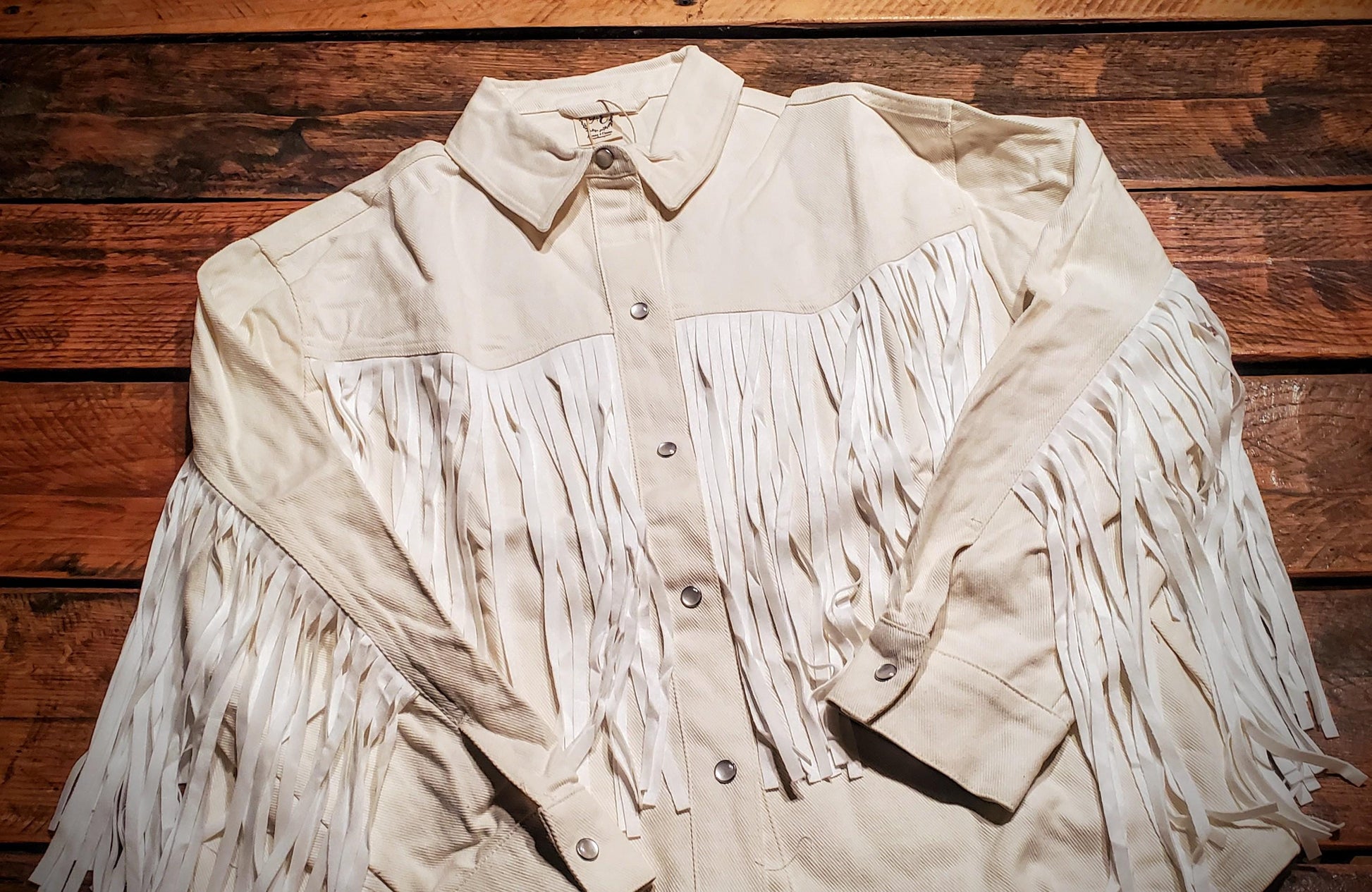 Full Fringe Denim Pearl Snap Jacket in Ivory or Ebony!