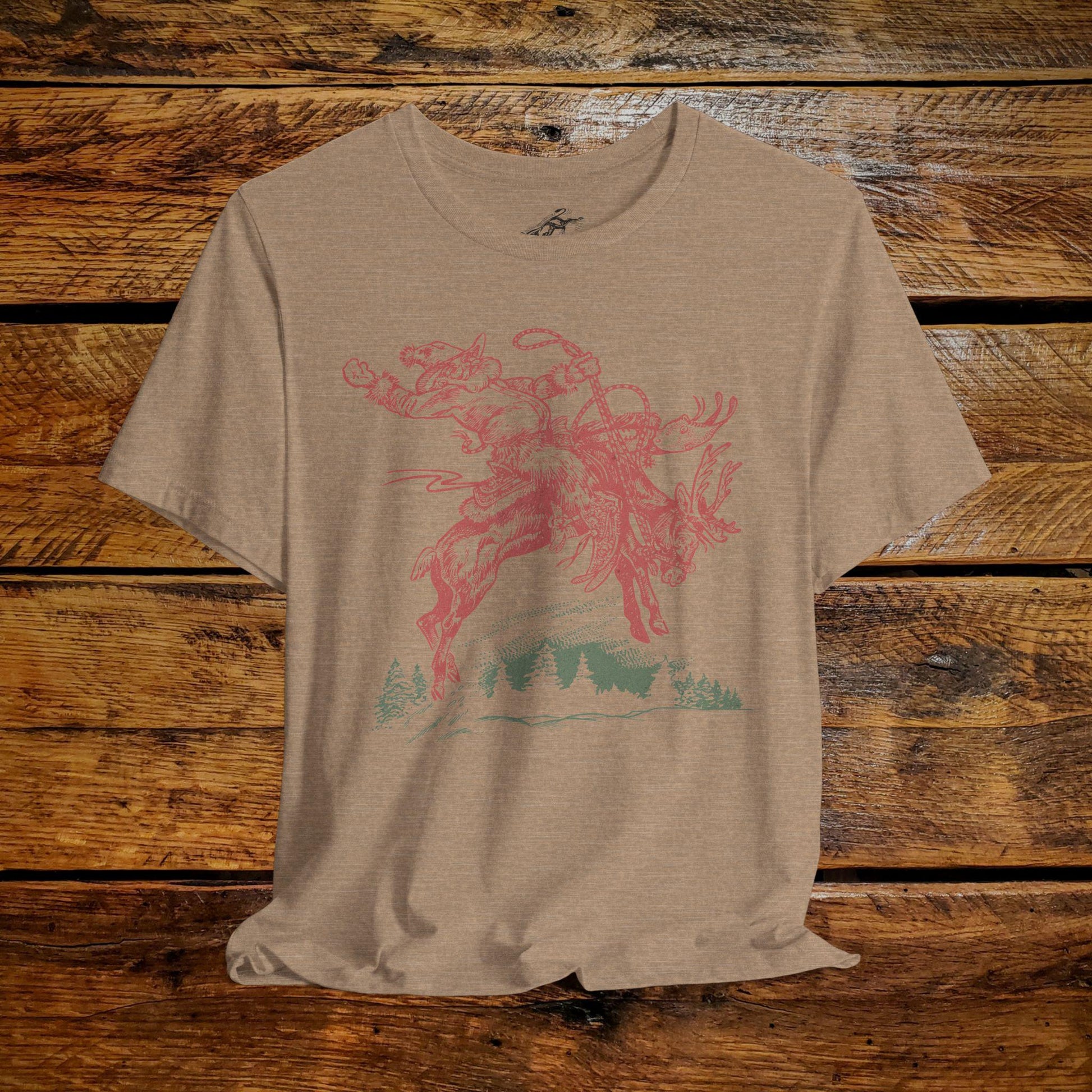 Vintage Cowboy Santa Bucking Reindeer - Premium Extra Soft Vintage Western Tee Shirt - Pick Your Color - Baby, Toddler, Youth, Adult Sizes