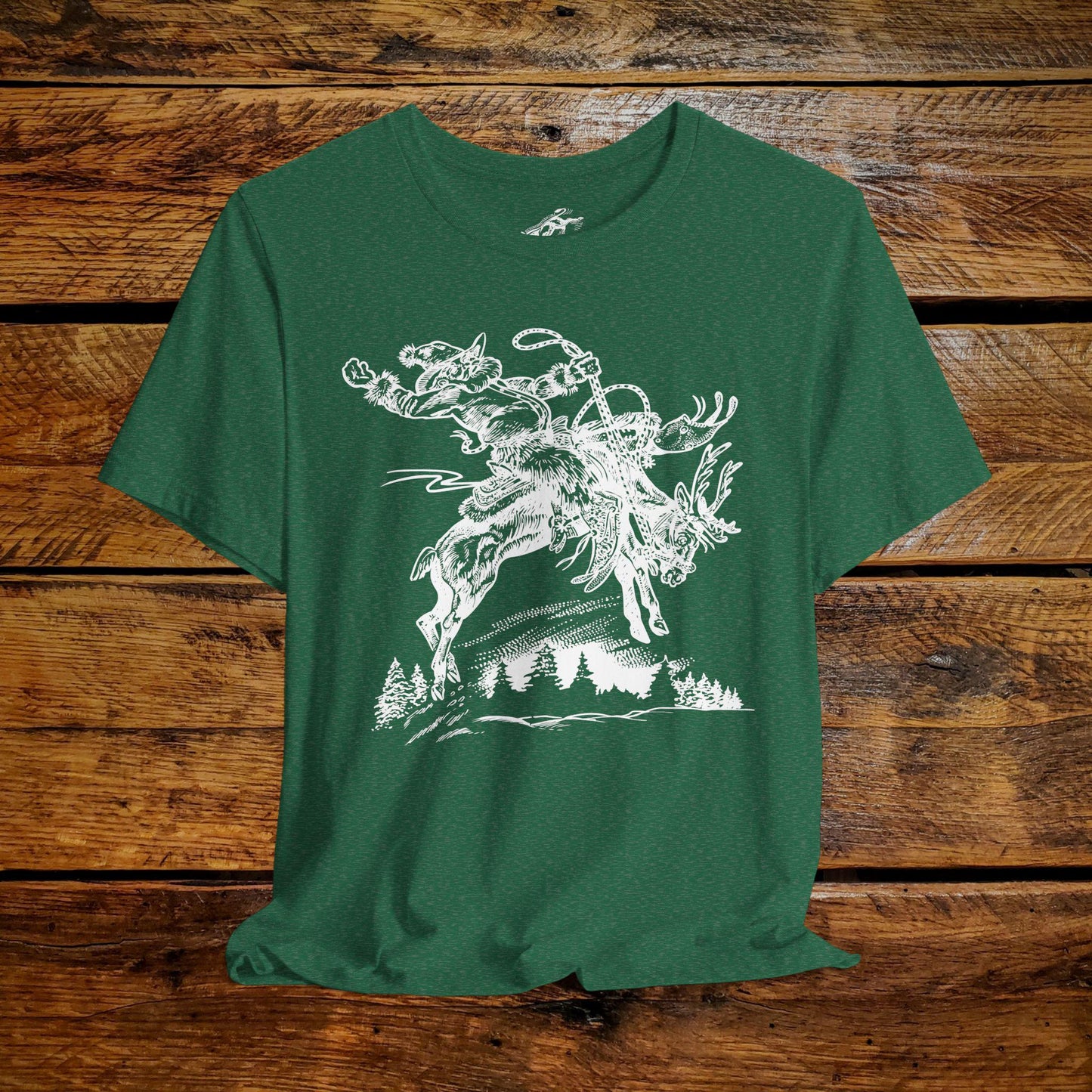 Vintage Cowboy Santa Bucking Reindeer - Premium Extra Soft Vintage Western Tee Shirt - Pick Your Color - Baby, Toddler, Youth, Adult Sizes