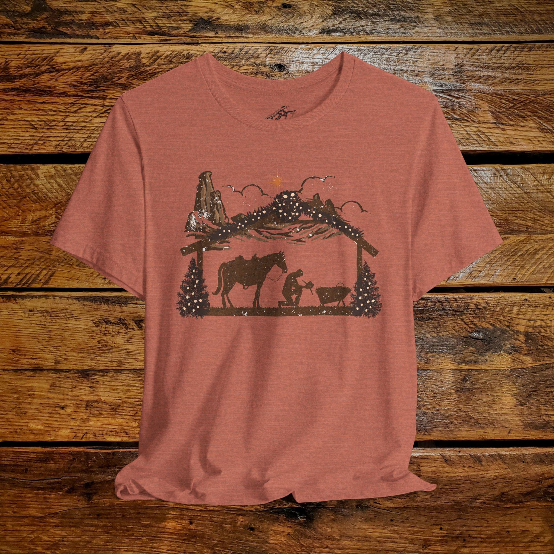 Cowboy Nativity Manger Scene - Premium Extra Soft Vintage Western Tee Shirt - Pick Your Color - Baby, Toddler, Youth, Adult Sizes