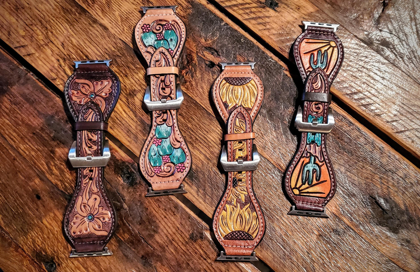 Hand Tooled Leather Watch Bands - Great Christmas Gifts & Stocking Stuffers!