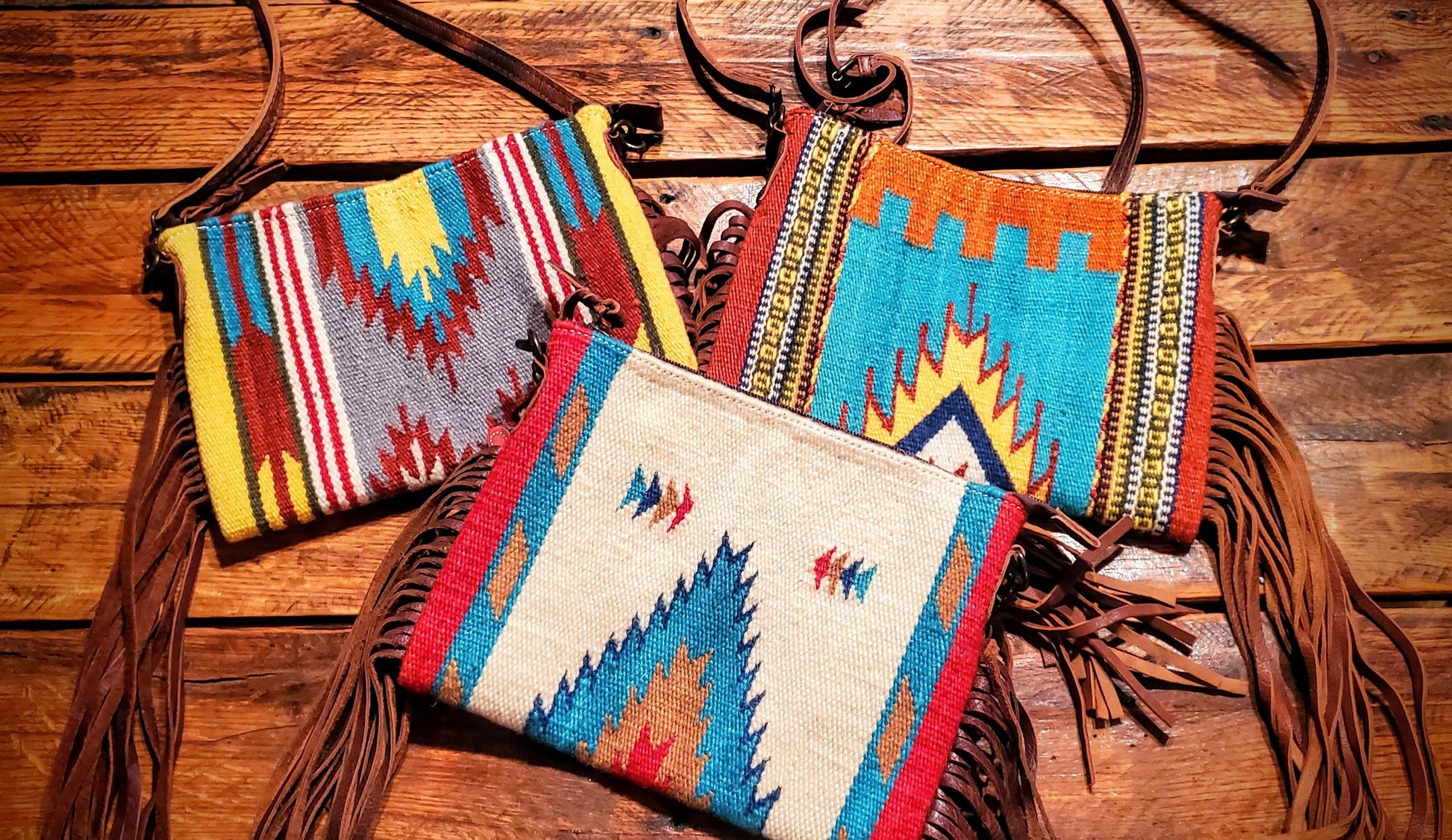 Genuine Wool Saddle Blanket Fringe Crossbody Purse