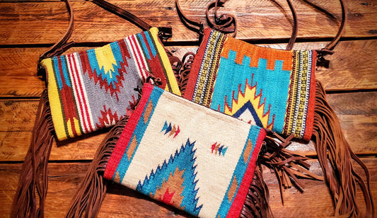 Genuine Wool Saddle Blanket Fringe Crossbody Purse