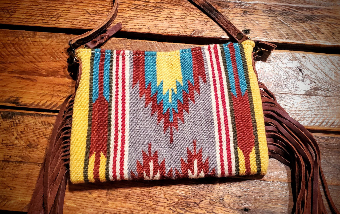 Genuine Wool Saddle Blanket Fringe Crossbody Purse