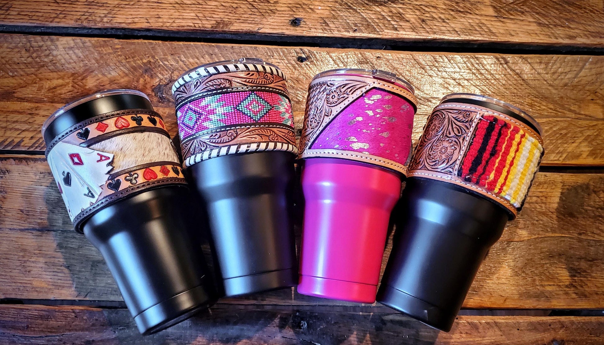 Western 32oz Insulated Tumblers with Tooled Leather Sleeve - Great gifts for mom, sister, girlfriend, and wife!