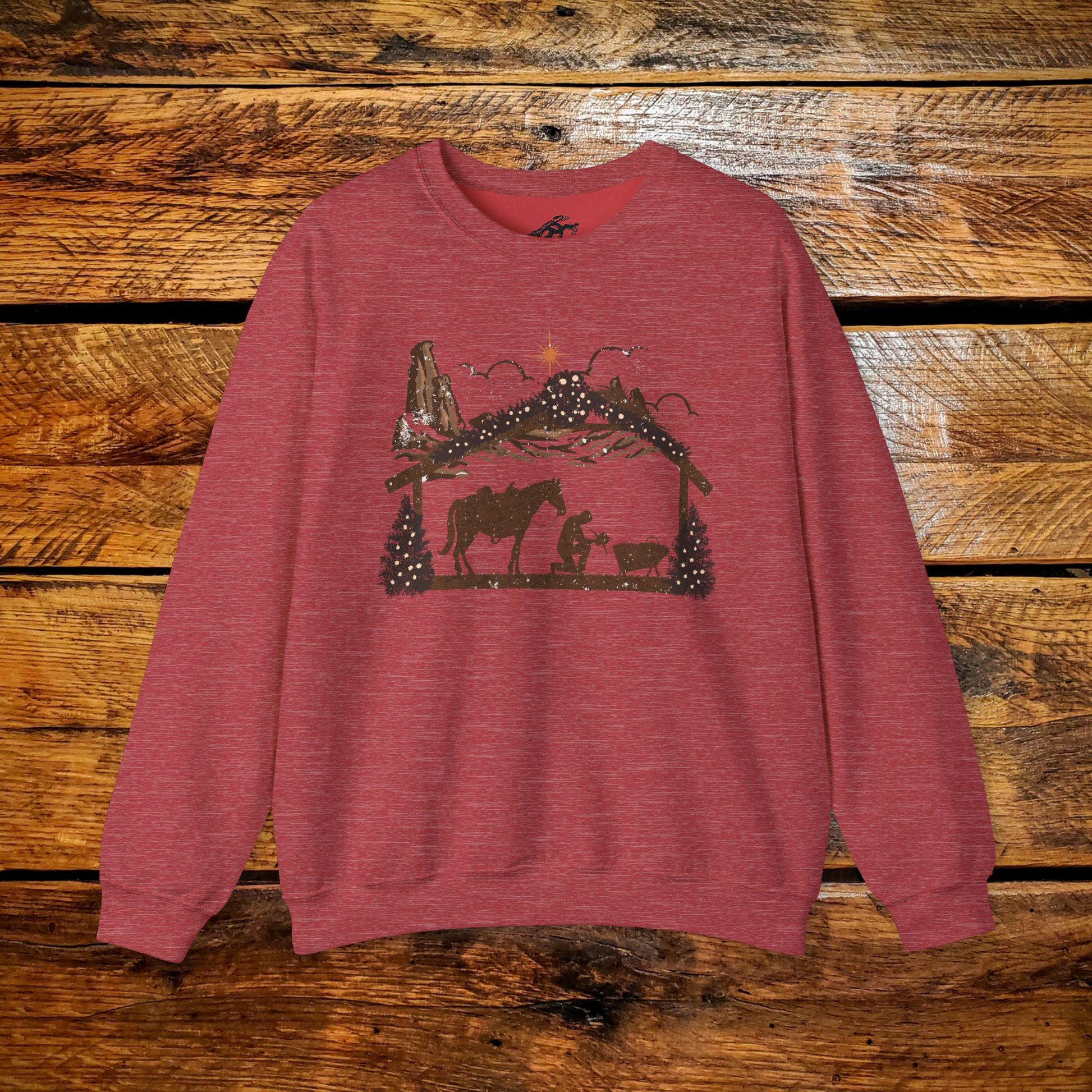 Cowboy Nativity Manger Scene - Premium Vintage Western Sweatshirt - Pick Your Color - Youth & Adult Sizes