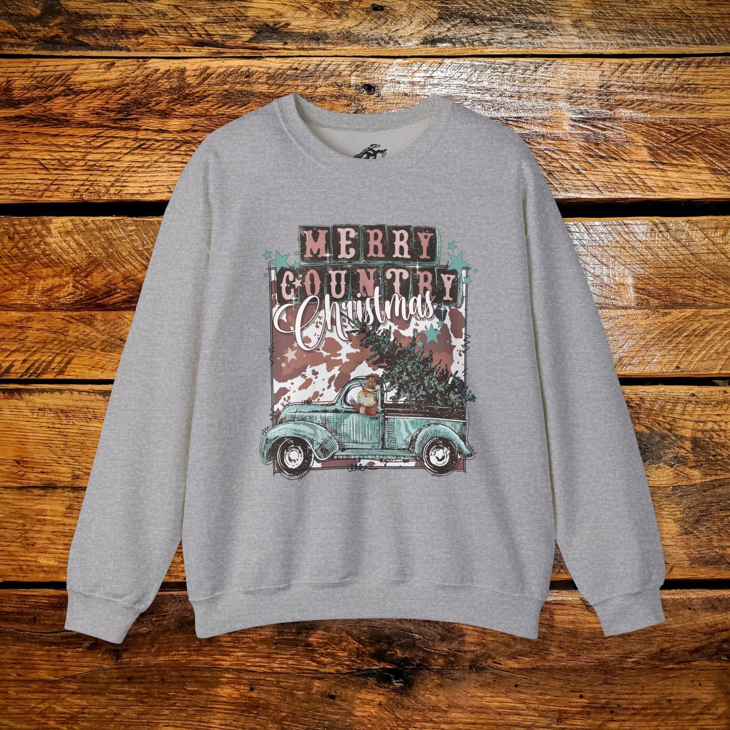 Merry Country Christmas Cowboy Santa in Retro Truck - Premium Vintage Western Sweatshirt - Pick Your Color - Youth & Adult Sizes