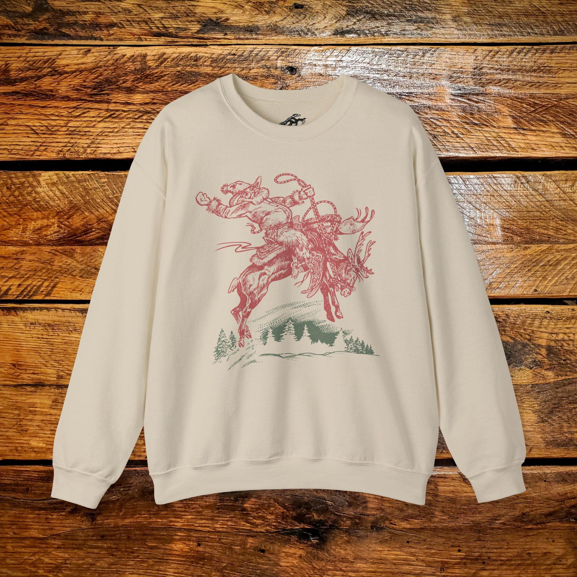 Vintage Cowboy Santa Riding Bucking Reindeer - Premium Vintage Western Sweatshirt - Pick Your Color - Youth & Adult Sizes