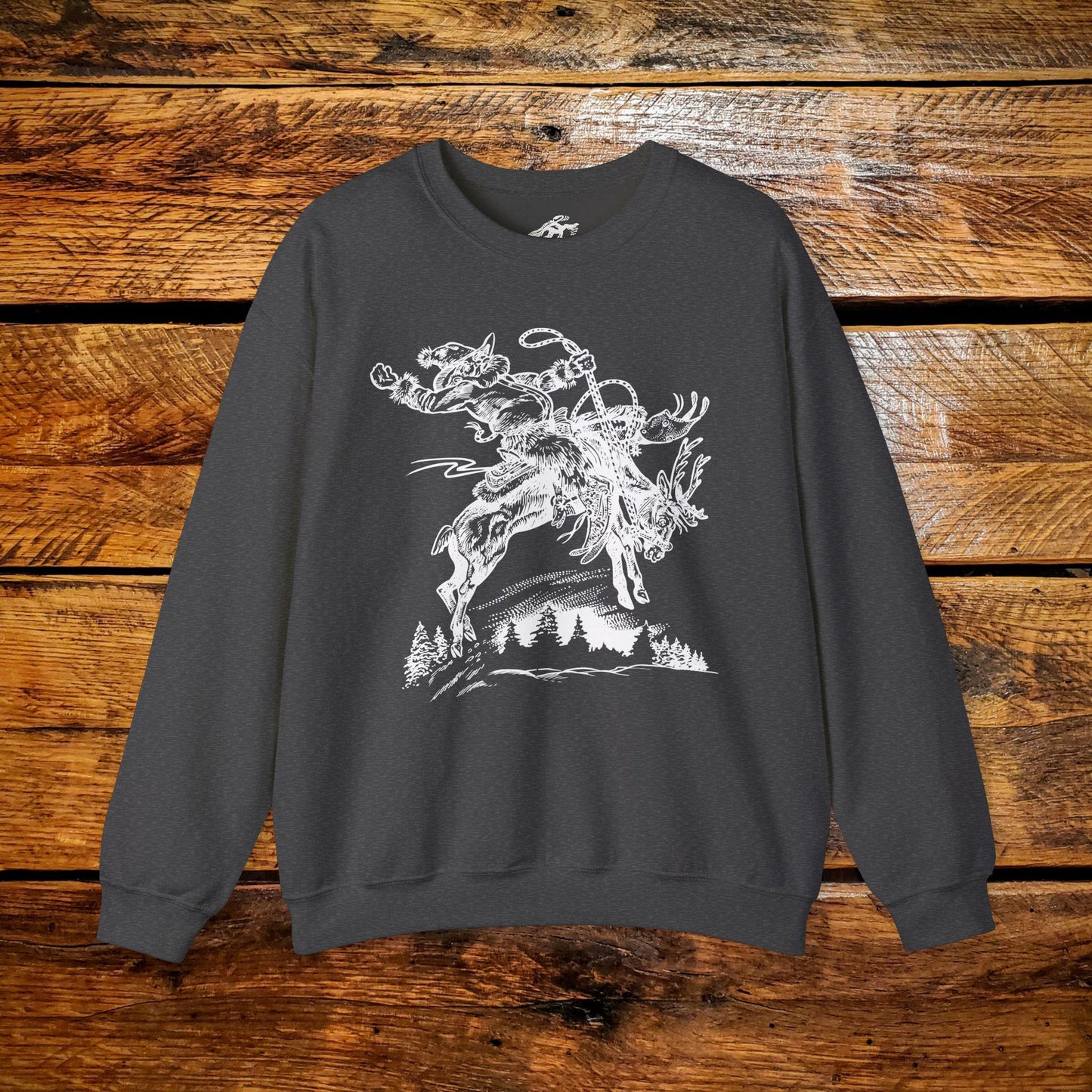 Vintage Cowboy Santa Riding Bucking Reindeer - Premium Vintage Western Sweatshirt - Pick Your Color - Youth & Adult Sizes