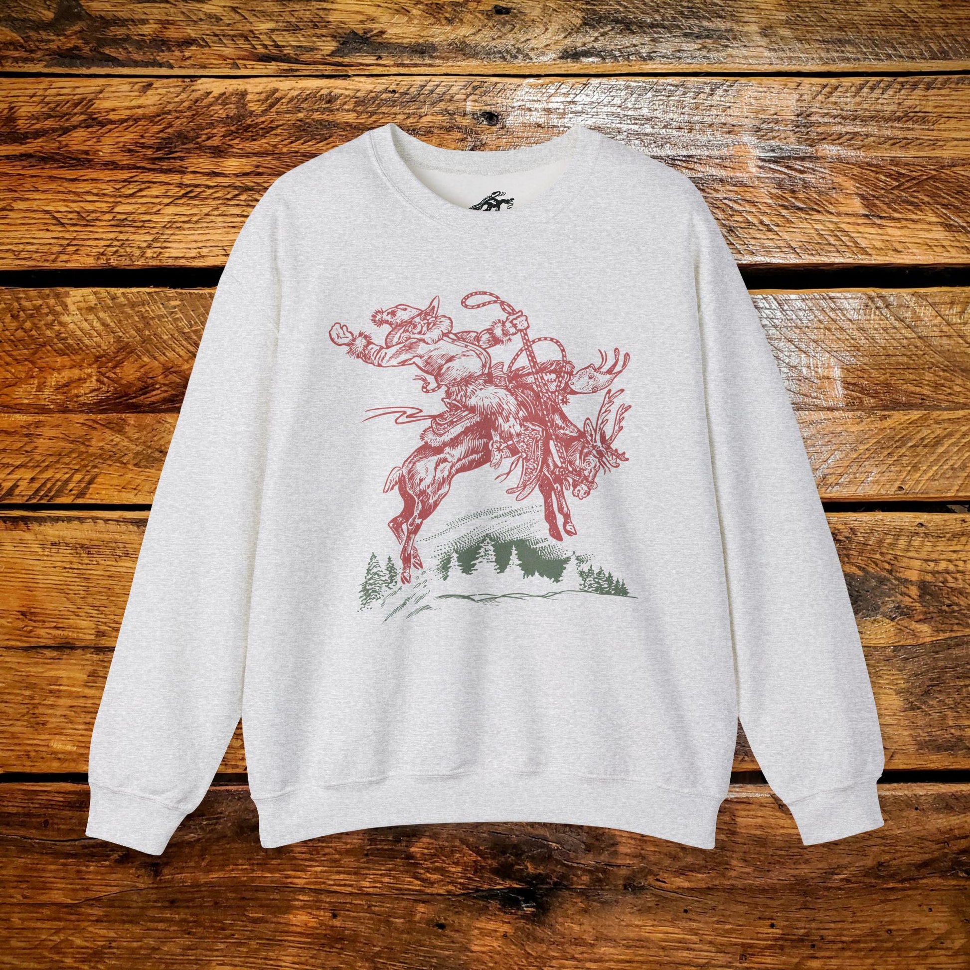 Vintage Cowboy Santa Riding Bucking Reindeer - Premium Vintage Western Sweatshirt - Pick Your Color - Youth & Adult Sizes