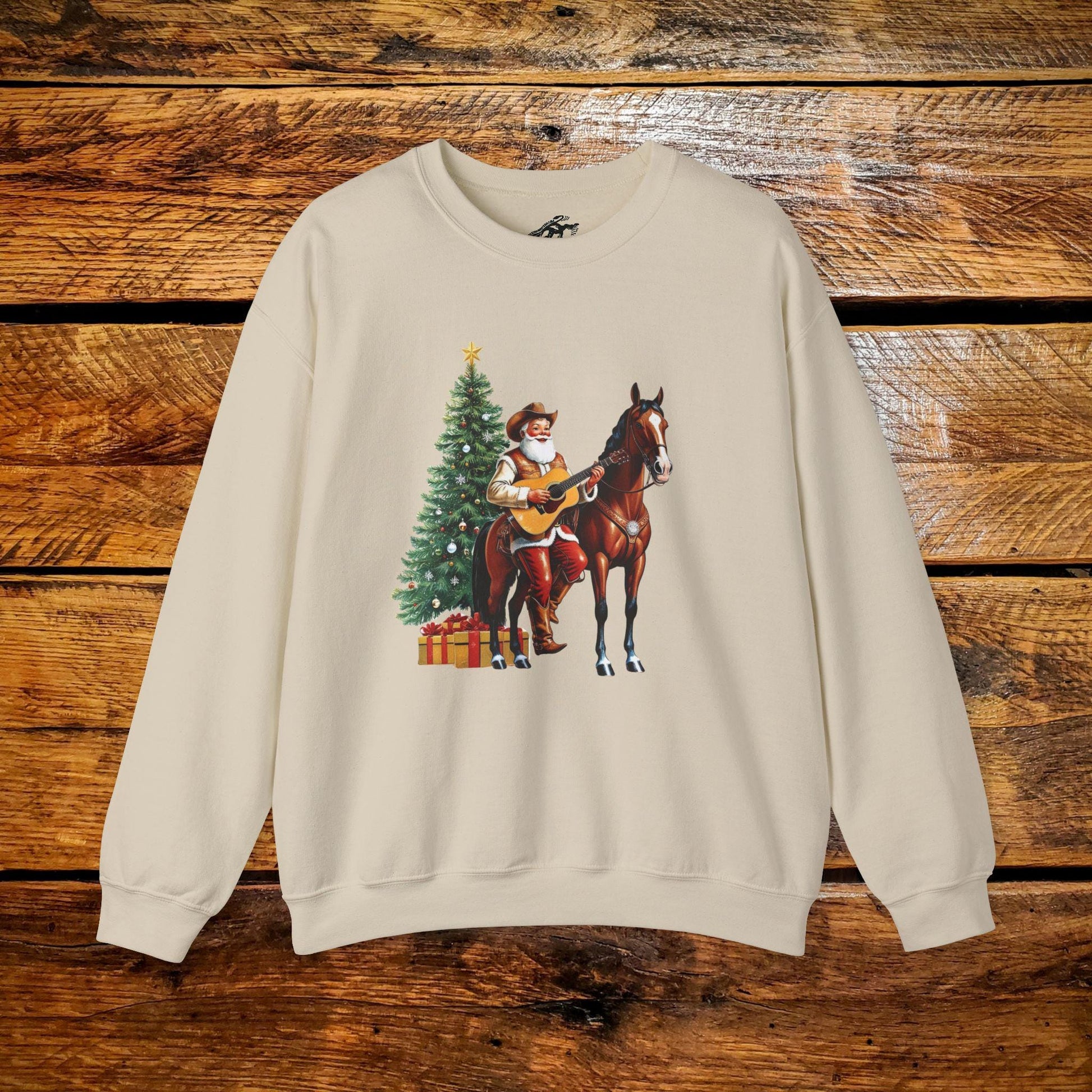 Vintage Cowboy Santa Rockin' Around the Christmas Tree Guitar - Premium Vintage Western Sweatshirt - Pick Your Color - Youth & Adult Sizes