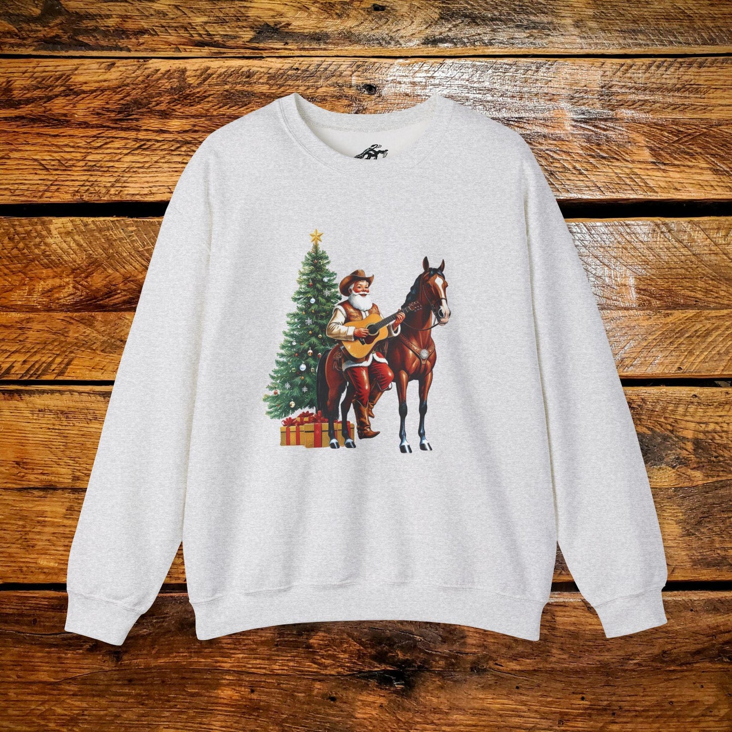 Vintage Cowboy Santa Rockin' Around the Christmas Tree Guitar - Premium Vintage Western Sweatshirt - Pick Your Color - Youth & Adult Sizes