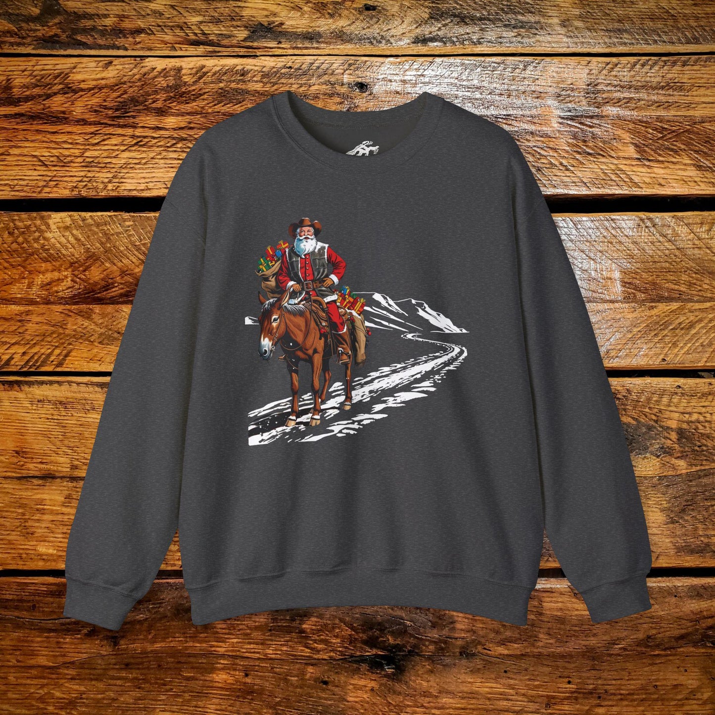 Vintage Muleskinner Santa Riding Mule with Toys - Premium Vintage Western Sweatshirt - Pick Your Color - Youth & Adult Sizes