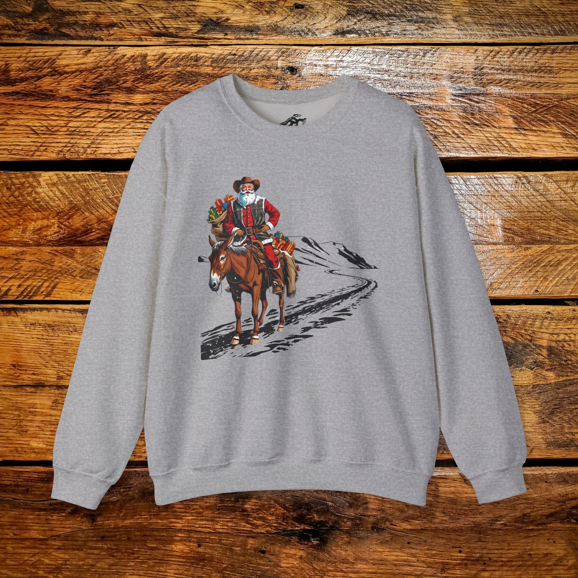 Vintage Muleskinner Santa Riding Mule with Toys - Premium Vintage Western Sweatshirt - Pick Your Color - Youth & Adult Sizes