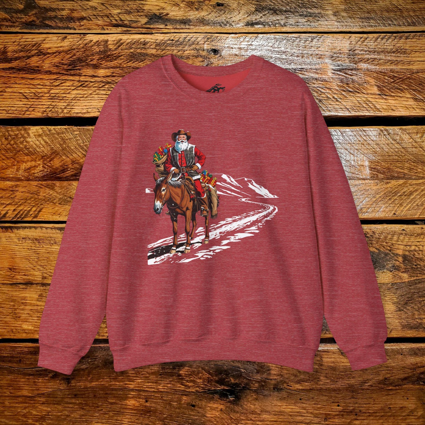 Vintage Muleskinner Santa Riding Mule with Toys - Premium Vintage Western Sweatshirt - Pick Your Color - Youth & Adult Sizes