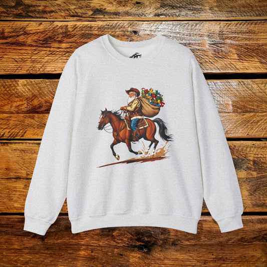 Vintage Cowboy Santa On The Run With Special Delivery - Premium Vintage Western Sweatshirt - Pick Your Color - Youth & Adult Sizes