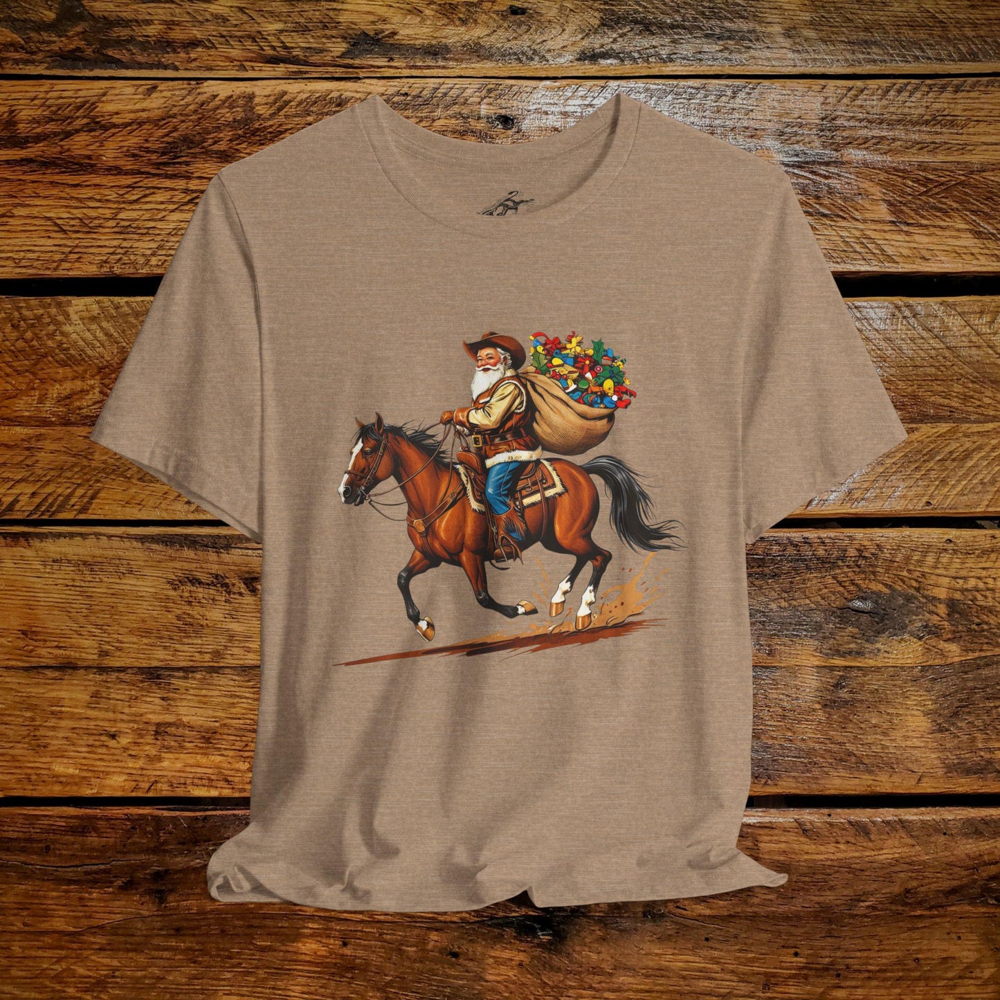 Vintage Cowboy Santa Riding Horse - Premium Extra Soft Vintage Western Tee Shirt - Pick Your Color - Baby, Toddler, Youth, Adult Sizes