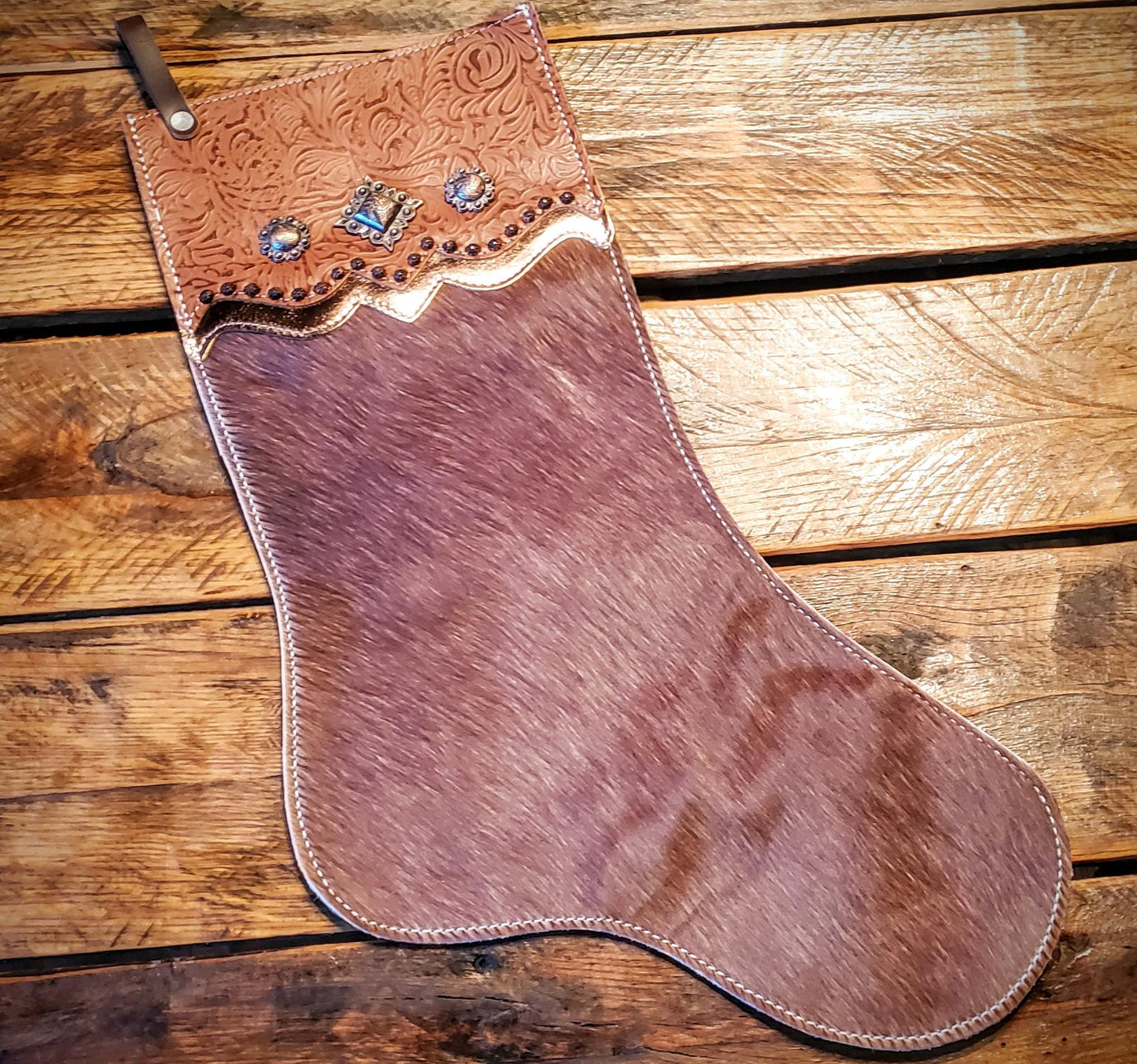 Genuine Tooled Leather Cowhide Christmas Stockings