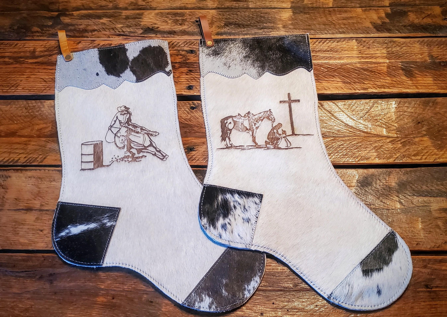 Genuine Cowhide Western Cowboy & Cowgirl Engraved Christmas Stockings