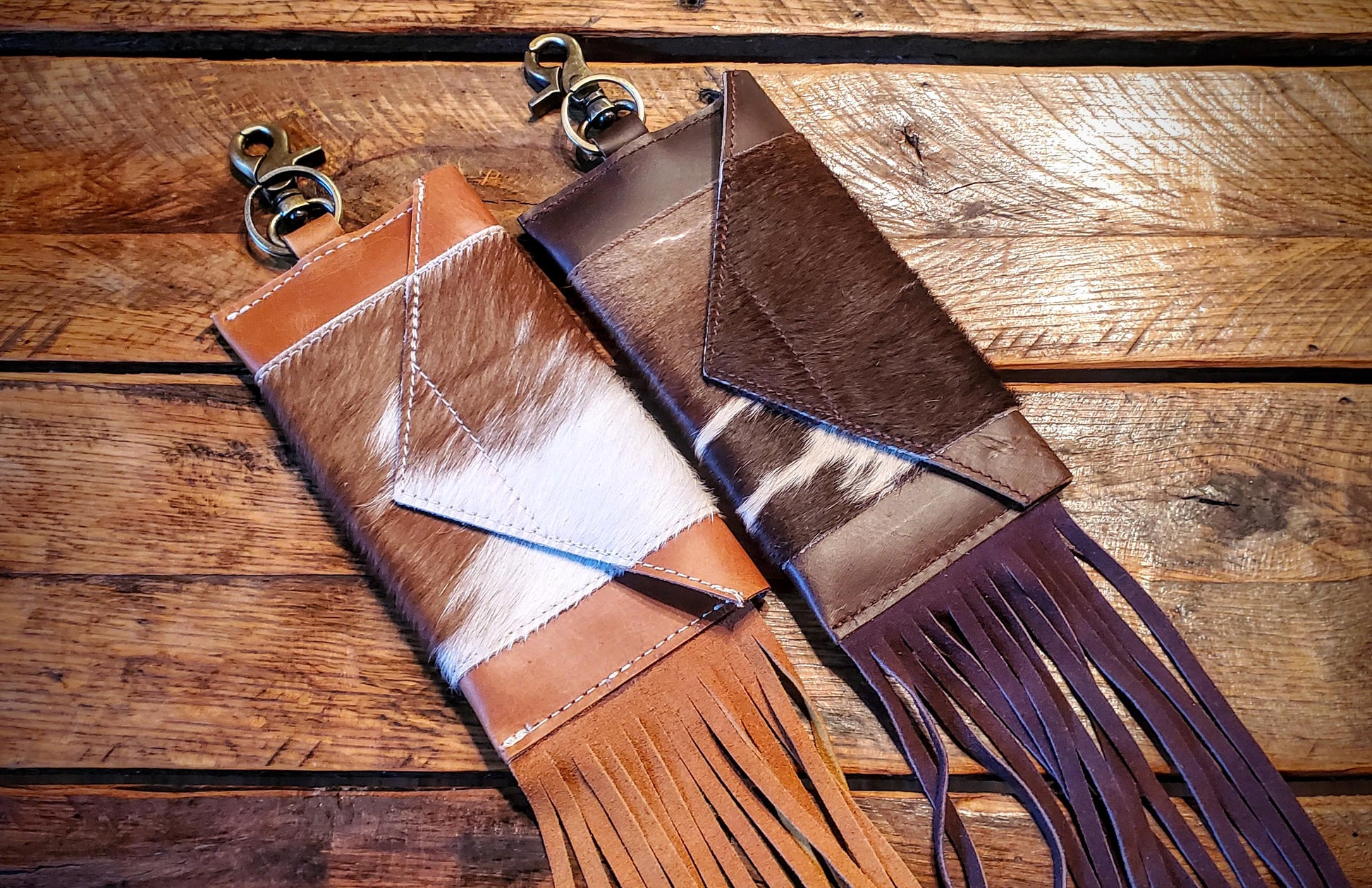 Genuine Cowhide Clip-On Phone Saddle Pouches - Great Gifts & Stocking Stuffers!