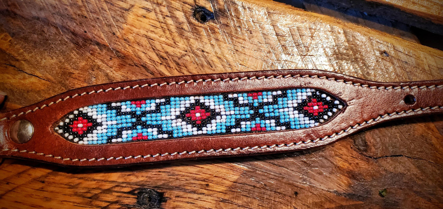 Genuine Beaded Leather Dog Collars with Fancy Engraved Buckles - Great Gifts & Stocking Stuffers!