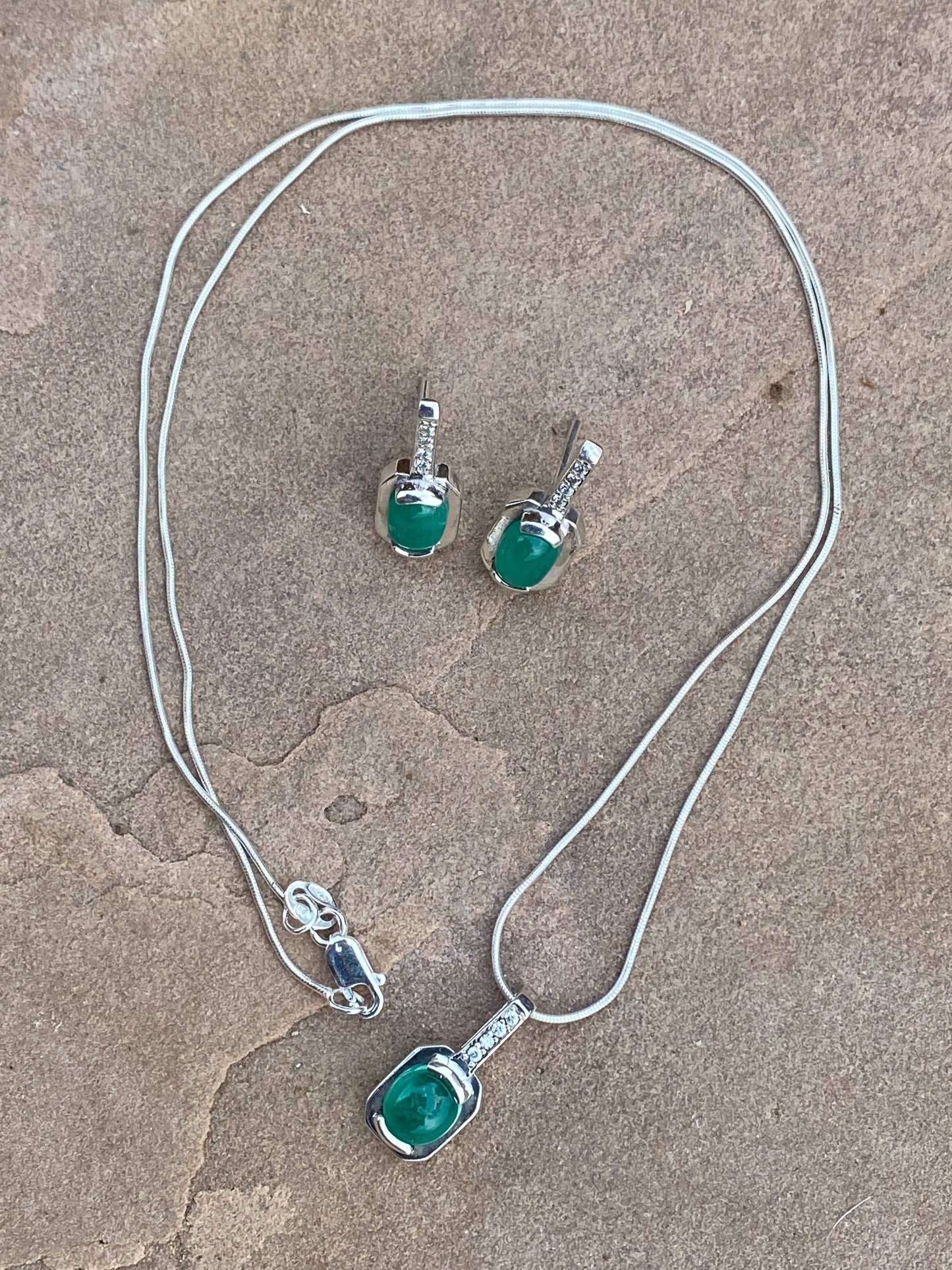 Colombian Emerald Necklace, Earrings & Ring Set in Sterling silver set 6