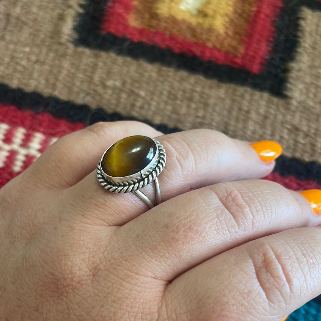 Beautiful Navajo Sterling Silver Tigers Eye Ring