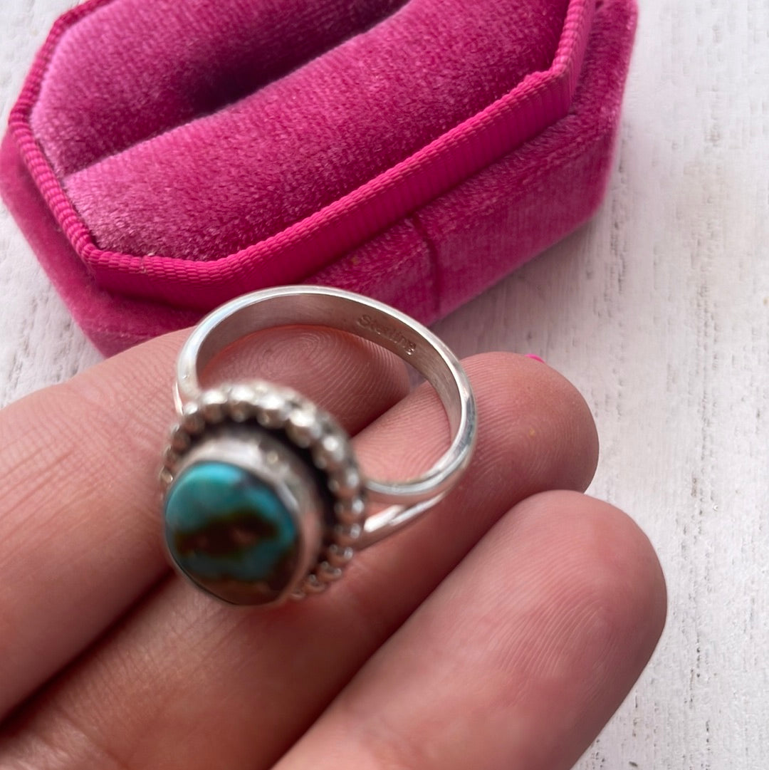 “The Paradise” Navajo Turquoise Sterling Silver Ring Size 8.5