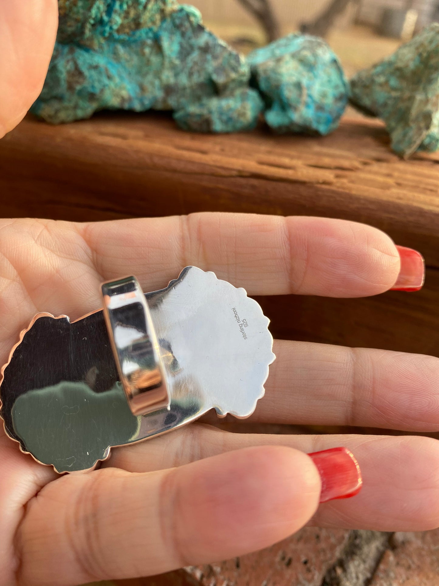 Beautiful Sterling Silver, Turquoise & Spiny Adjustable Ring