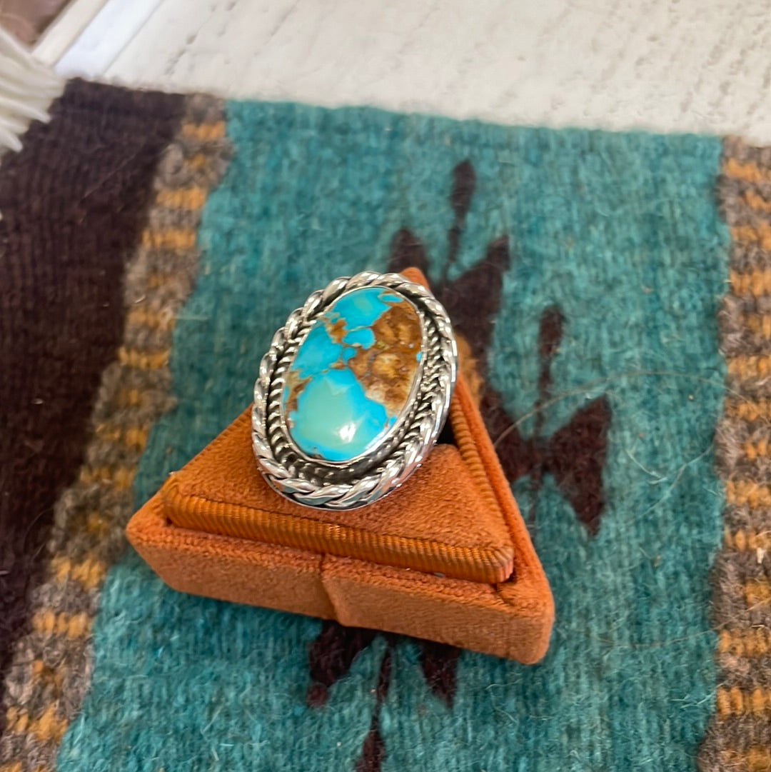 Beautiful Navajo Sterling Silver Turquoise Oval Ring Signed