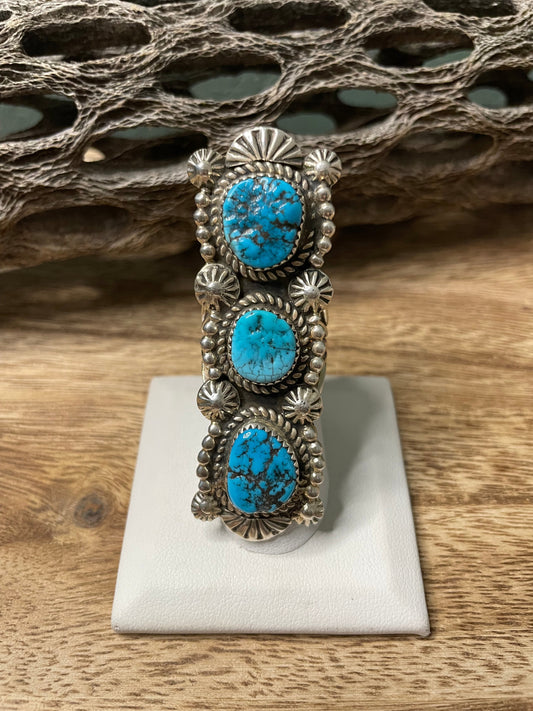 Navajo Turquoise And Sterling Silver Statement Ring Sz 8