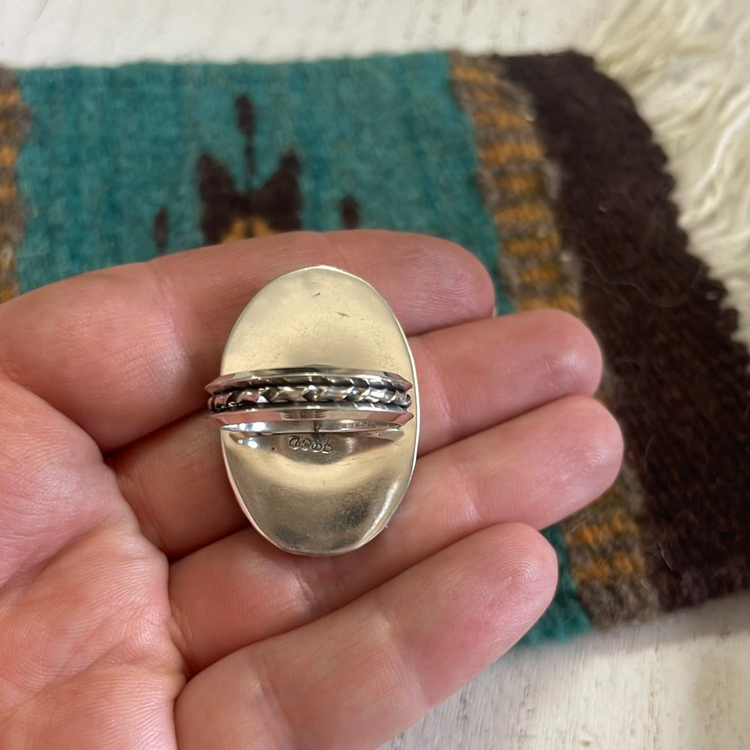 Beautiful Navajo Sterling Silver Turquoise Oval Ring Signed