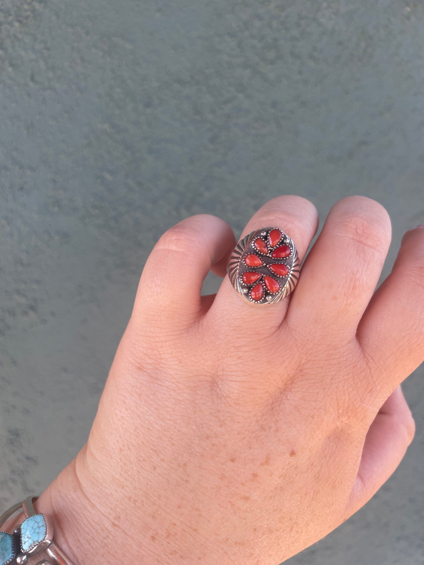 “The Marie” Handmade Sterling Silver & Coral Adjustable Ring