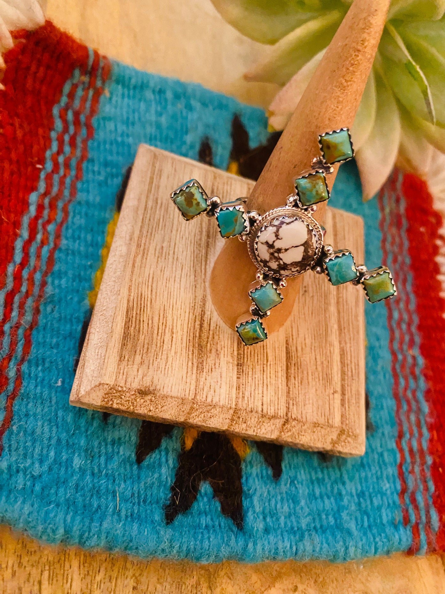 Beautiful Sterling Silver, Wild Horse & Turquoise Adjustable Ring