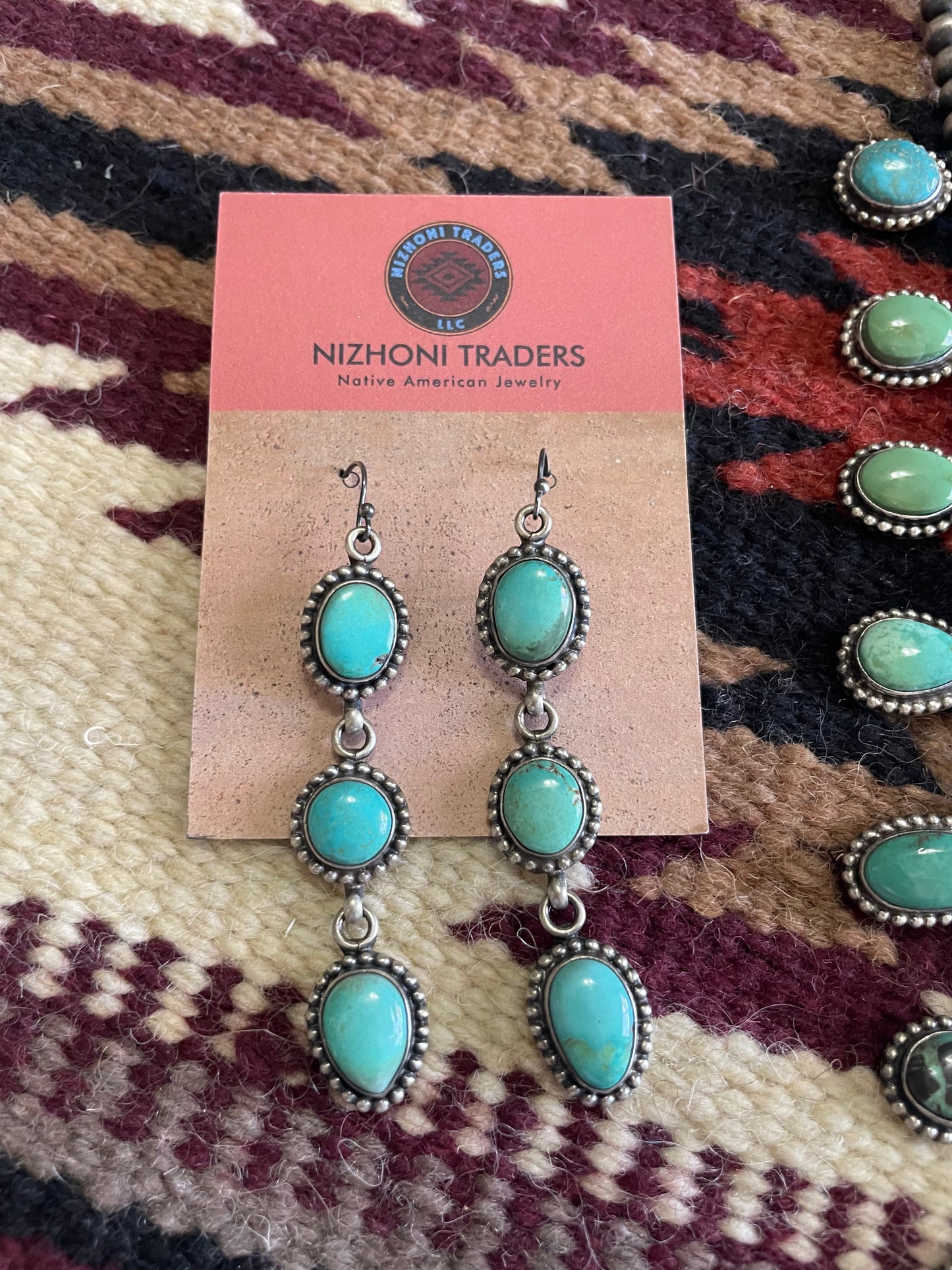 “The Rainstorm” Beautiful Navajo Sterling Silver Turquoise Necklace & Earring Set