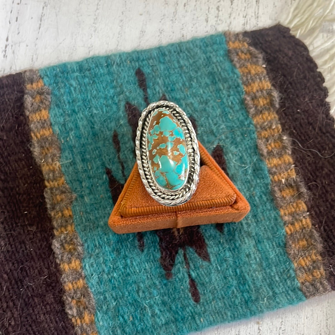 Beautiful Navajo Sterling Silver Turquoise Oval Ring Signed